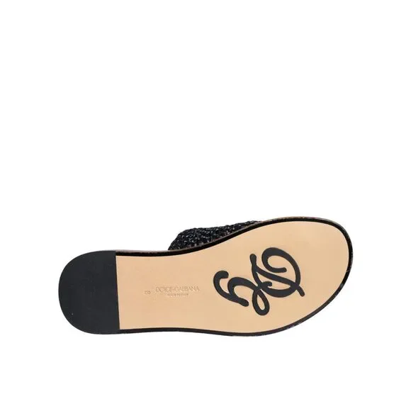 Dolce & Gabbana Black Monochrome Braided Raffia Slides Shoes - Picture 7 of 8
